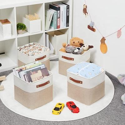 China Viable Wholesale Home Organizer Homeplus Use Fabric Storage Cube Cubby Bins Bins with PU Handles for Organization and Storage for sale