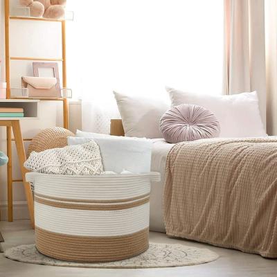 China Homeplus 2022 New Style Viable Large Size Round Braided Space Saving Cotton Rope Storage Basket for Crafts and Organizing Nursery for sale