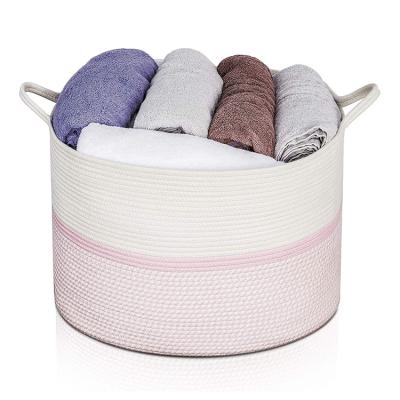 China Large Size Sustainable Good Quality Round Knitted Baby Use Cotton Yarn Sundries Storage Basket for sale