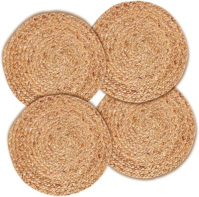 China Homeplus 2022 Viable Warm Round Water Hyacinth Dish Braided Heatproof Cup Around Place Mat Dining Table Mat Table Decor Pads for sale