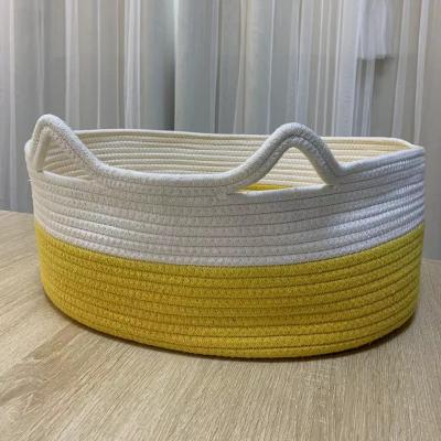 China Newcomer Sustainable Homeplus XL Round Use Cotton Rope Storage Basket Woven Pet Bed with Handles for Living Room Bedroom for sale