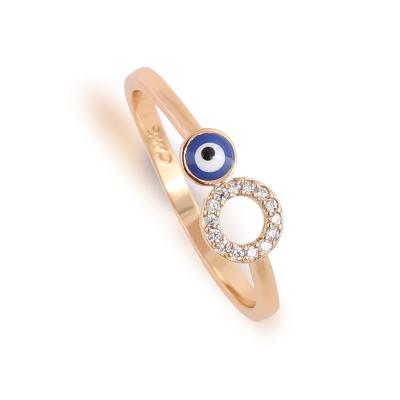 China Simple Wholesale 18K Gold Plated Zircon Enamel Evil Eyes Rings Copper Blue Red Turkish Jewelry For Woman for sale