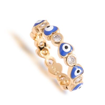 China Wholesale Fashion Brass Zircon 18K Rainbow Evil Eyes Copper Plated Turkish Colorful Rings Shape Jewelry For Woman for sale