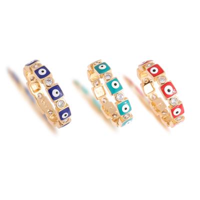 China Fashion 18K Gold Plating Zircon Square Evil Eyes Ring, Oil Drip Green Eye Red Blue Rings for sale