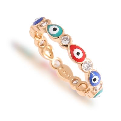 China Fashion Women Shape Jewelry Rainbow Colorful Turkish Evil Eyes Ring Cubic Zircon Evil Eyes Ring For Women for sale