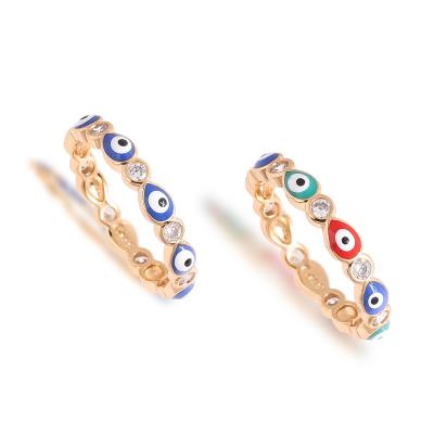 China Fashion Many Evil Eyes Jewelry 18K Gold Plating Trendy Zircon Evil Eye Rings Colorful Oil Drip Eye Ring for sale