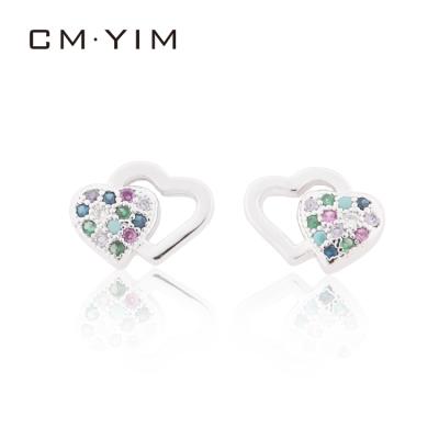 China Beautiful CM YIM Jewelry Hot Selling New Pattern Love Heart Shaped Color Stone Wholesale Women's Gold Plated Ear Studs for sale