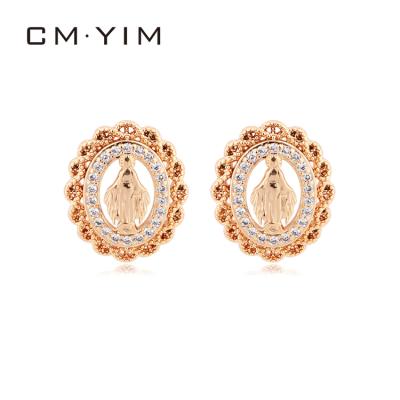 China Cm YIM Jewelry 18K Retro Gold Plated Exquisite Earrings Religious Jewelry Virgin Mary Earrings Female for sale