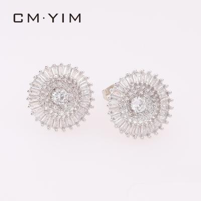 China Cm YIM Jewelry Gilded Platinum Design Diamond Earrings FASHIONABLE White Sense For Trendy Women Big Studs Wholesale Prices for sale