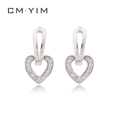 China Cm YIM Jewelry Cheap Wholesale Price Simple Heart Shape Style White Zircon Fashional Design For Love Women's Stud Earrings for sale