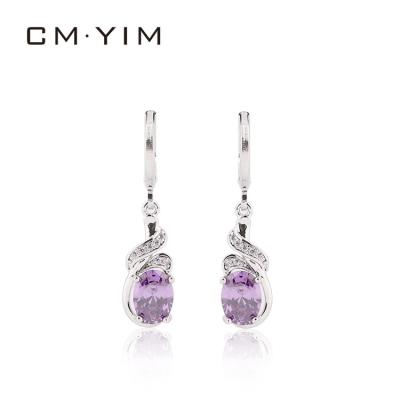 China CM YIM Jewelry Fashion High Grade Jewelry Purple Stone Dangle Women's Party Wedding Earrings for sale