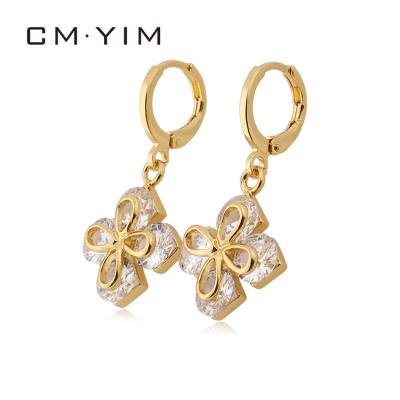 China Fashion Unique Women's 24K Gold Plated Best Selling Popular Style Elegant Fancy Zircon Earrings for sale