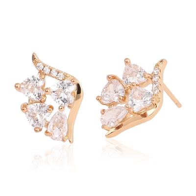 China Cm Fashion Heart Shape Thin Layer Cubic Zirconia Gold Heart Stud Earrings For Women, High Quality Fashion Rhinestone Stud Women Earring for sale