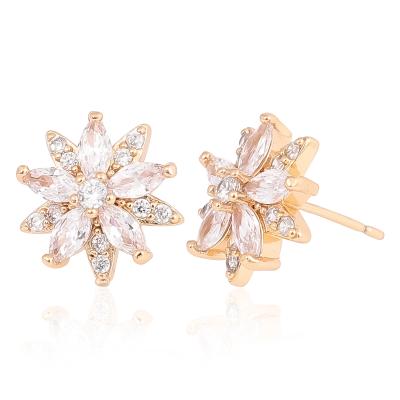 China TRENDY Fashion Jewelry 18k Gold Flower Girl Copper Gold Plated Earring,Pretty Zirconia Earrings For Women Big Flower CZ Stud Earring for sale