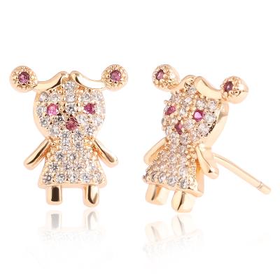 China CM YIM New Arrived Zircon Crystal Cute Cute Girl Shape Stud Earrings for Ladies, Kids Stud Earring for Girl Christmas Gift for sale