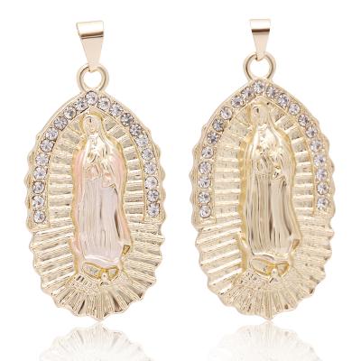 China Solid Monochrome Pendant Catholic Image 14k Two Tone Gold Virgin Mary Religion Pendant for sale