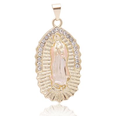 China Solid 14k Two Tone Gold Virgin Mary Catholic Picture Pendant Necklaces Religion for sale