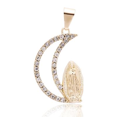 China Virgin Mary Moon 14k Gold Plated Pendant, Inlaid with Virgin Mary Pattern, Popular Religion Styles Pendant Wholesale for sale