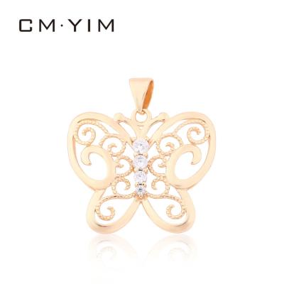 China Cm YIM Jewelry Fashion Pendant 18K Gold Plated Hollow Design Inlaid With Beautiful White Zircon Women Butterfly Pendant for sale