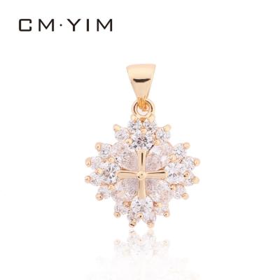 China Fashion Pendant Cm YIM Jewelry 18K Gold Plated Luxury Flower Shaped Cross Zircon Pendant Women's Ornaments Wholesale for sale