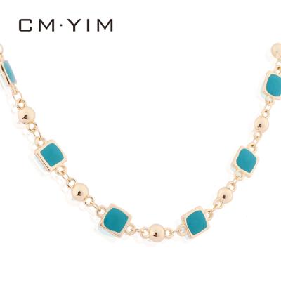 China Wholesale Prismatic Dark Green Mother Necklace Decorations Cm YIM Jewelry New Fashionable Creative Chain Necklace Girl Drop Oil Alloy for sale