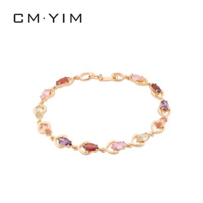 China Cm YIM Jewelry Fashion Trendy 18K Gold Plated Jewelry Women's Color Heart Shaped Zircon Hand Chain Pendant Wholesale for sale