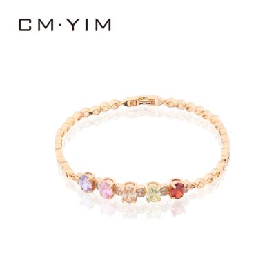 China Wholesale Cm YIM Jewelry 2021 Trendy Fashion Design 18K Gold Plated Jewelry Color Zircon Hand Chain Women for sale