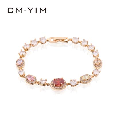 China Fashion cm YIM Jewelry 18K gold plated charm hand chain with AAA zircon and beautiful color fashion accessories is the first choice for for sale