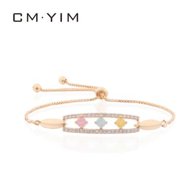 China Fashionable Cm YIM Jewelry 18K Gold Plated Telescopic Adjustable Nodule Colored Zircon Women's Hand Is Cheap Chain for sale