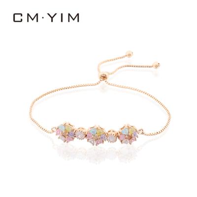 China Fashionable Cm YIM Jewelry Hot Selling 18K Gold Plated Fancy Retractable Chain Zircon Color Style Girl's Sweet Hand Chain Wholesale for sale