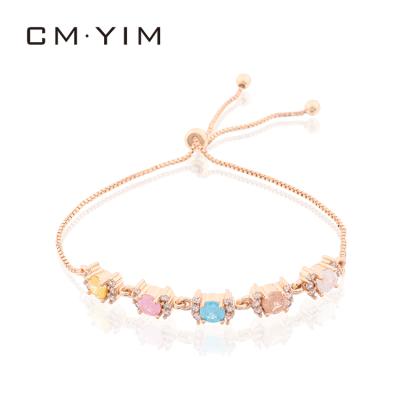 China Cm YIM Jewelry Fashion 18K Gold Plated Colorful Zircon Adjustable Women's Hand Chain Popular Rainbow Telescopic Hand Chain for sale