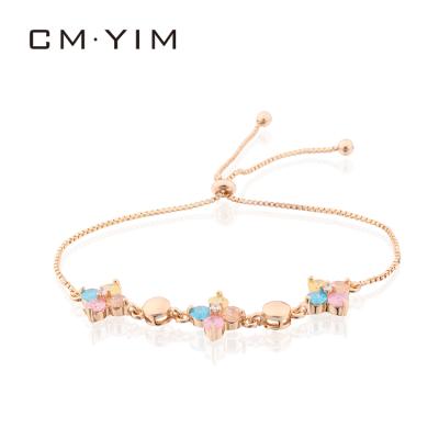 China CM YIM Jewelry 2021 Trendy Wholesale New Fashion Design Color Zircon Hand Chain18K Gold Plated Jewelry Women Girl for sale