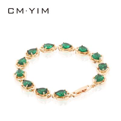 China Fashion Cm YIM Jewelry 18K Gold Plated Fashion Style Women's Inlaid Green Zircon Hand Chain Wholesale for sale