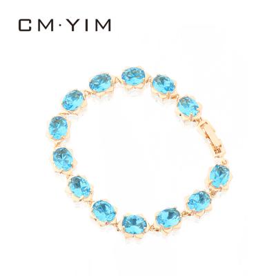 China Wholesale Cm YIM Jewelry 18K Fashion Girl Exquisite Lake Blue Zircon Hand Chain Fits Women for sale