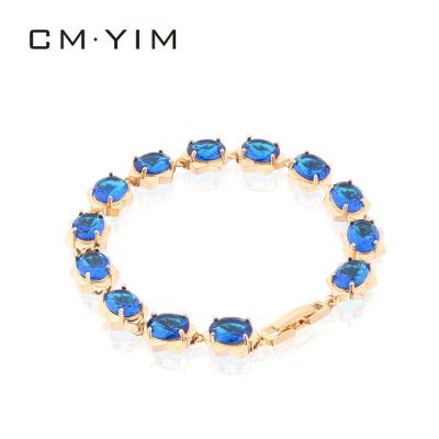 China CM YIM Jewelry Fashion Fashion 18K Gold Plated Beautiful Blue Zircon Bracelet Girlfriend Wedding Bracelet for sale