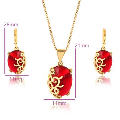 China Wholesale Dubai Colorful Cheap Bridal 18k Gold Plated Zircon Necklace And Earrings Jewelry Fashionable Wedding Set for sale