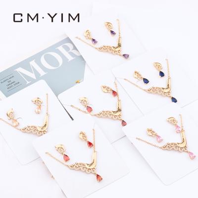 China Fashion CM YIM Exquisite goldplated earrings necklace fashion style zircon pendant jewelry set multi color optional for sale