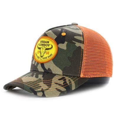 China Hengxing JOINT custom patch gorras orange camouflage mesh trucker hats with patch logo for sale