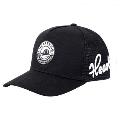 China Custom Embroidered Baseball Logo JOINT Heartsing Black Cotton Mesh Trucker Hat for sale