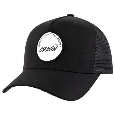 China Women Men Woven Patch Crown Black Cotton Custom 5 Panel Trucker Hat High for sale