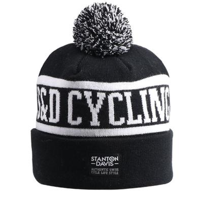 China JOINT Winter Label Warm Black Custom Woven Acrylic Hat And Beanie With Pompom for sale