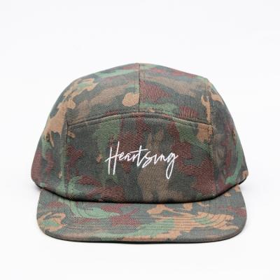 China Hengxing COMMON sport camouflage denim camping hat unisex custom all over print 5 panel hats for sale