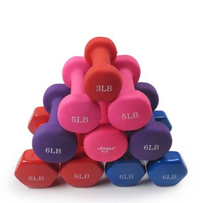 China Real Eco-friendly Wholesale Colored Rubber Coated Fitness Weightlifting Vinyl Dumbbell Set Lose Weight Hex Dumbbell for sale