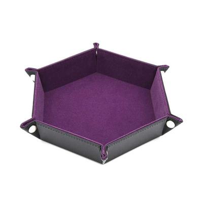 China Modern Customized Leather Hexagon PU Dice Cup Valet Tray Foldable for sale