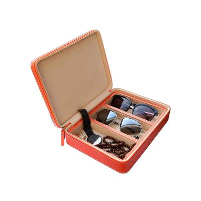 China Fashion PU Glasses Storage Box Travel Sunglasses Organizer Jewelry Display Case Leather Watch Box for Women Men with 3 Slots for sale