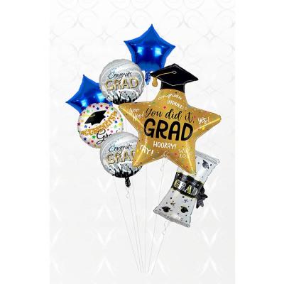 China Wholesale Advertising Mylar Toy/Gift/Decoration Foil Toy/Gift Cartoon Set 7 Balloons Globos Helium Foil Balloons Blue Graduation Balloon Bunch for sale