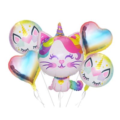 China Advertising Toy/Gift Toy/Wholesale Set Pomotional Toy/Decoration 5 Mylar Balloons Aluminum Globos Kids Cartoon Toys Helium Foil Balloon Set Animal Cat for sale