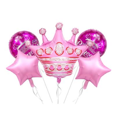 China Advertising Toy Toy/Gift/Pomotional Toy Globos Foil Balloons/Decoration Wholesale Cartoon Set Helium 5 Foil Pink Cown Mylar Balloon Crown Decoration for sale