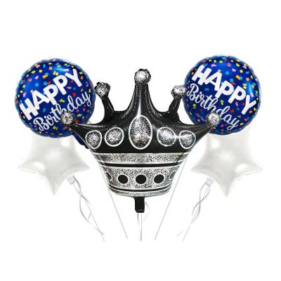 China Advertising Toy/Gift Toy/Pomotional Toy/Decoration Wholesale Cartoon Globos Balloons Set 5 Printed Mylar Balloons Black Crown Foil Balloon Birthday Party for sale