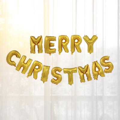 China Fashional MTF Manufacturing 16 Inch Merry Christmas Foil Gold Letter Metallic Party Balloons For Festival Celebration Decorations for sale